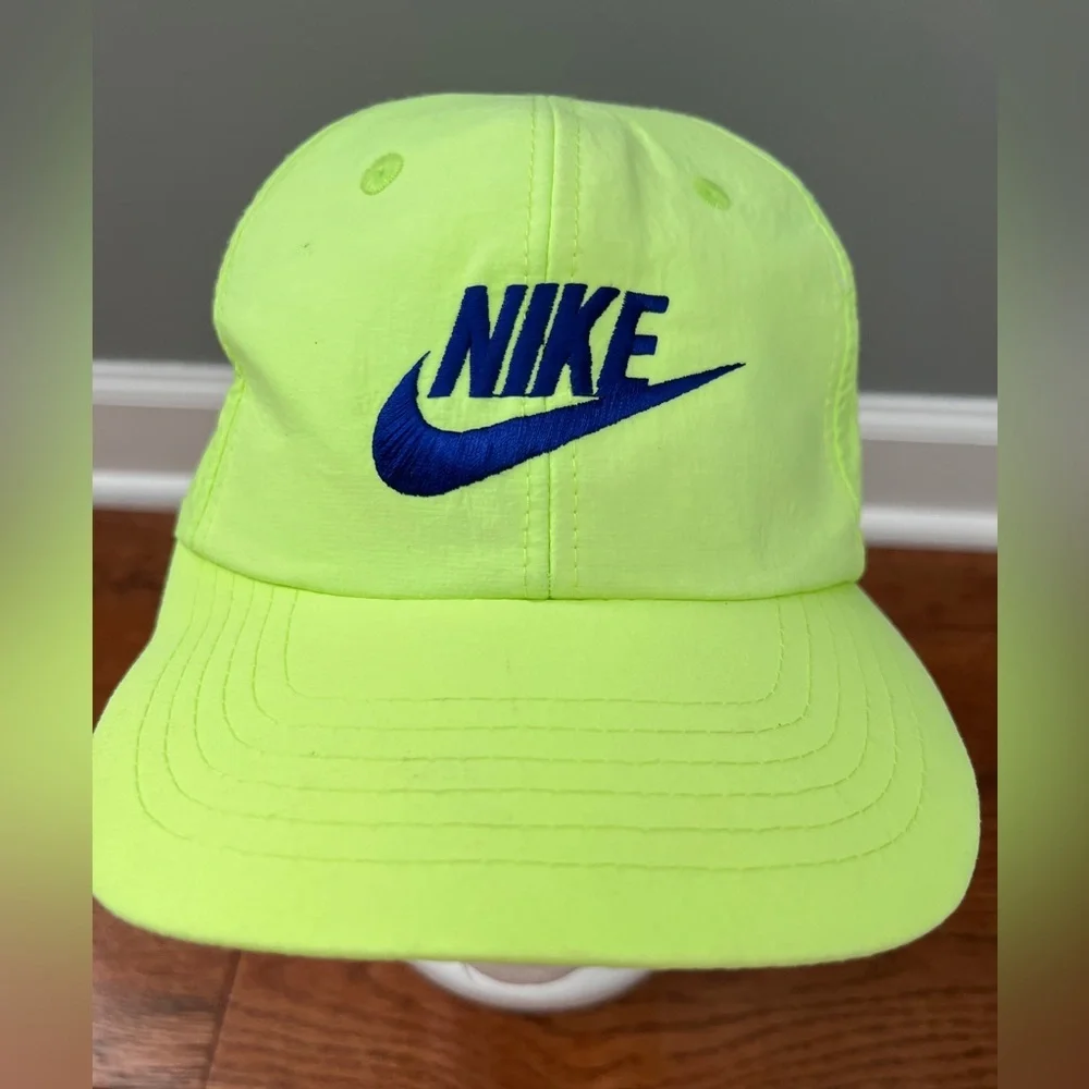 Vintage Nike Hat 90s Snapback Cap Neon Yellow   Sz OS
